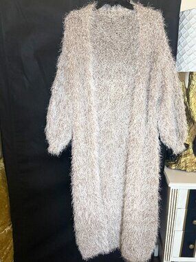 Long White and Chocolate Brown Cozy Sweater